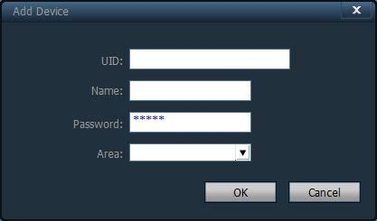 Inout canera ID Cutomize camera name Input camera password Choose an area UID: Different camera, different UID number.