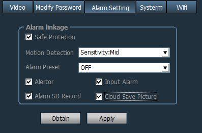 3 Parameter Settings Steps for motion detection setting: Click on parameter settings, set up the alarm service, select armed, the higher motion detection sensitivity