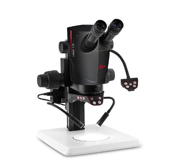 Overview: S7 E Stereo Microscope 1. Magnification changer, right drive knob with magnification scale 2. Focusing drive 5 3. Fixing screw for optics carrier in the microscope carrier 4.