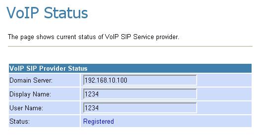 VoIP Status Page The page shows current status of