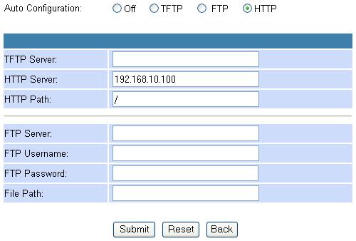 Example 1: Auto Configuration for HTTP Server Auto Configuration: HTTP, HTTP Server: 192.168.10.