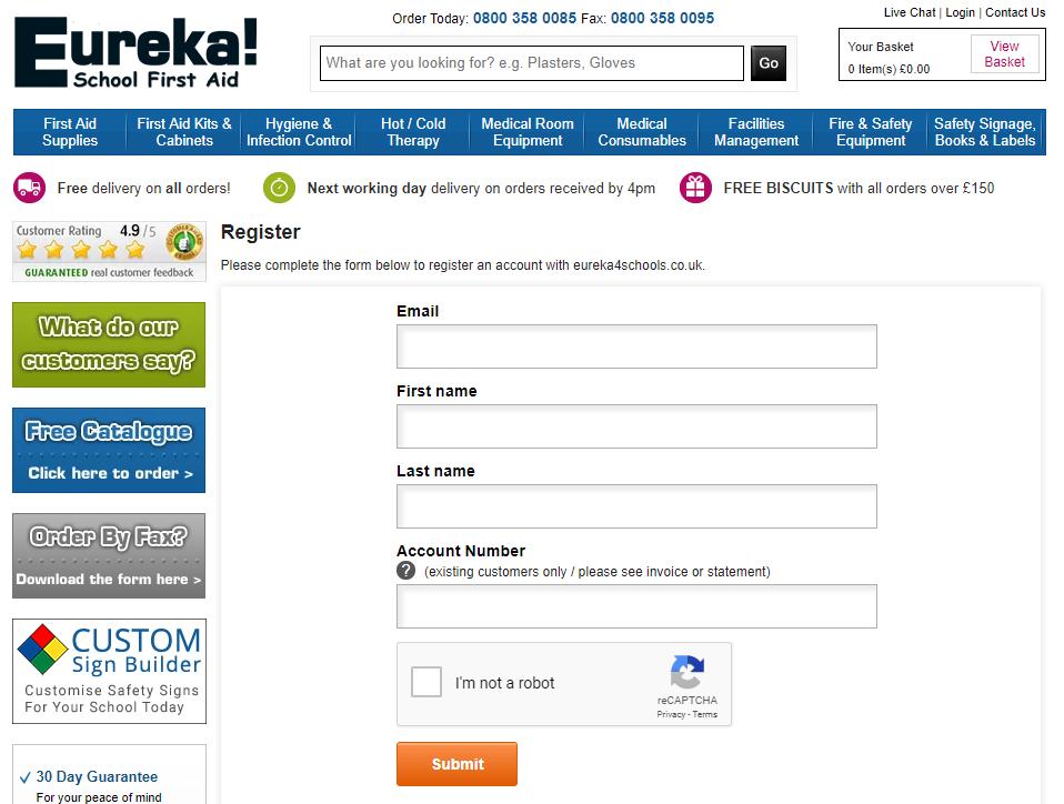 Create A Eureka4Schools Web Account Visit https://www.eureka4schools.co.uk/customer/register and register for an online account.