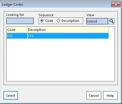 Now click the magnifying glass symbol next to the Ledger Code and select the default ledger code that you would like to use.