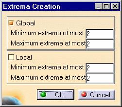 Viewing Displacements Results 4. Click the Search Image Extrema icon to obtain local and global extrema values of the von Mises stress field magnitude. The Extrema Edition dialog box appears.