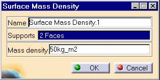 Creating a Non-Structural Mass 3. Select the faces on which you will distribute a mass density. Red symbols representing the Mass Surface Density are displayed. 4.