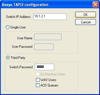 In the Phone and Modem Options screen, select the Avaya IP Office TAPI2 Service Provider entry under the Advanced tab. Click Configure. The Avaya TAPI2 configuration screen is displayed.
