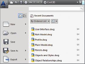 Working with the Application Menu 3 Application Menu The place where you can find everyday file-handling commands that enable you to do things like open, save, and print your drawings Ribbon The