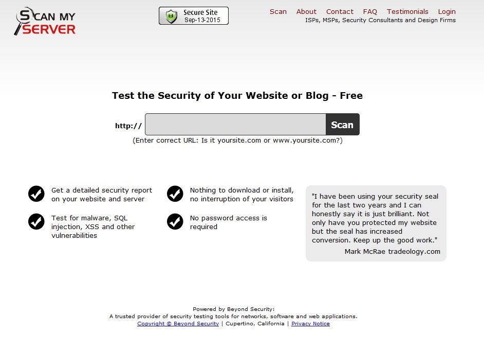 Osim takvih programa dodataka za preglednike, postoje i drugi online programi (servisi) koji provjeravaju sigurnost web-stranica. Primjer je Scan My Server. Slika 3.