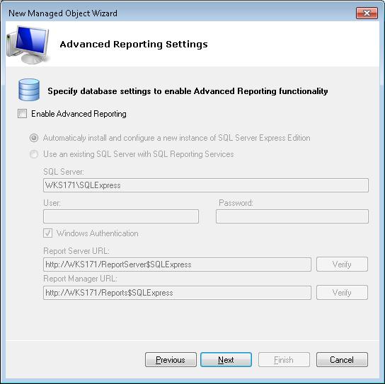 Note: The Advanced Reporting feature allows generating reports based on SQL Server Reporting Services. This guide only covers basic configuration and reporting options.