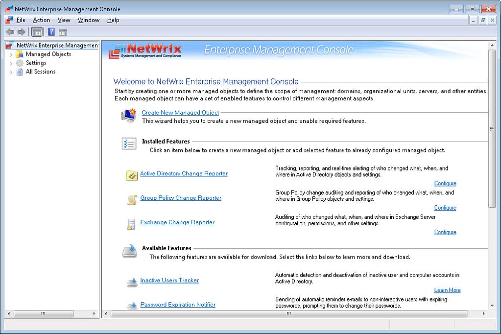 Figure 2: NetWrix Management Console NetWrix Management Console is a convenient tool that allows configuring Managed