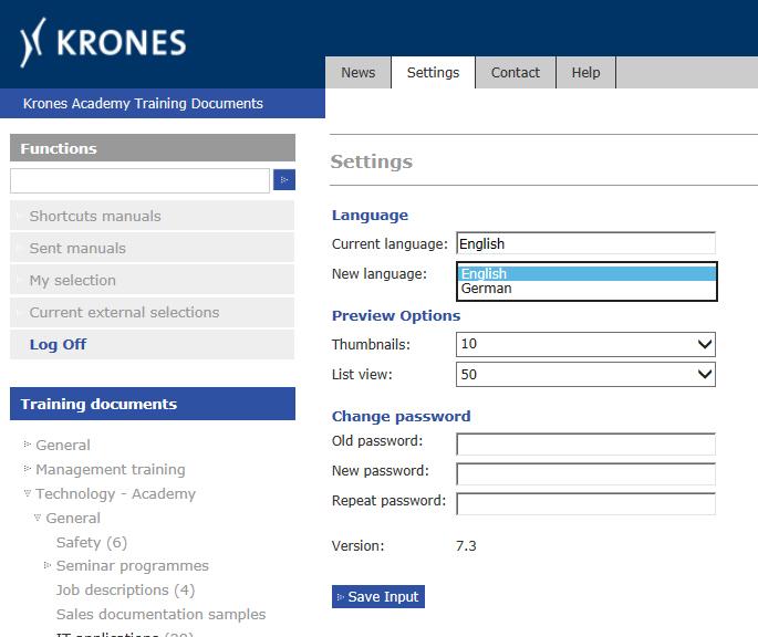 4 krones Academy Beispieltext media suite Settings 3. Language: You can select the interface language: English or German.