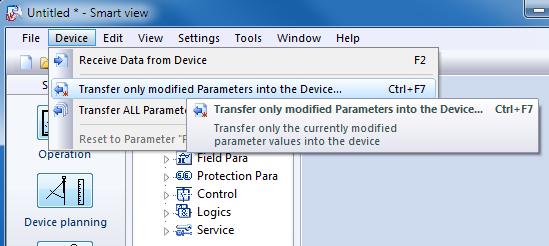 Device. This transfer of the changes involves entering the password of the protective device.