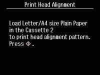 6. Select Print Head Alignment. 7. Press the start button to print an alignment sheet. Note: Do not cancel printing while you are printing a head alignment pattern. 8.