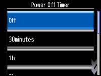4. Press the up or down arrow buttons to select Power Off Timer. You see this screen: 5.