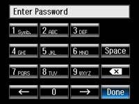 5. Enter your wireless password (or network name and then password) using the displayed keypad. Note: The network name and password are case sensitive.