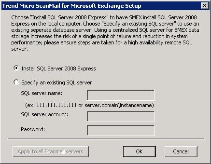 Installing ScanMail with Exchange 2010/2007 Edge Transport Servers The SQL Server Selection screen appears. b.