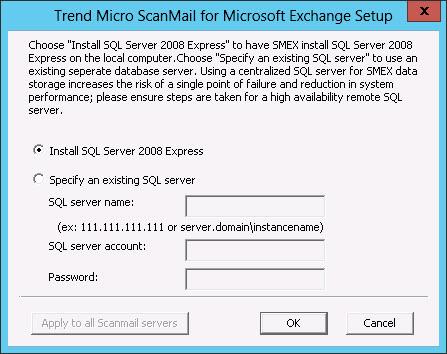 Installing ScanMail with Exchange Server 2013 Edge Transport Servers The SQL Server Selection screen appears. b.