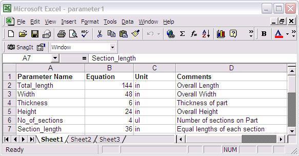 Figure 9: Parameters in the Excel Spreadsheet Another thing to remember