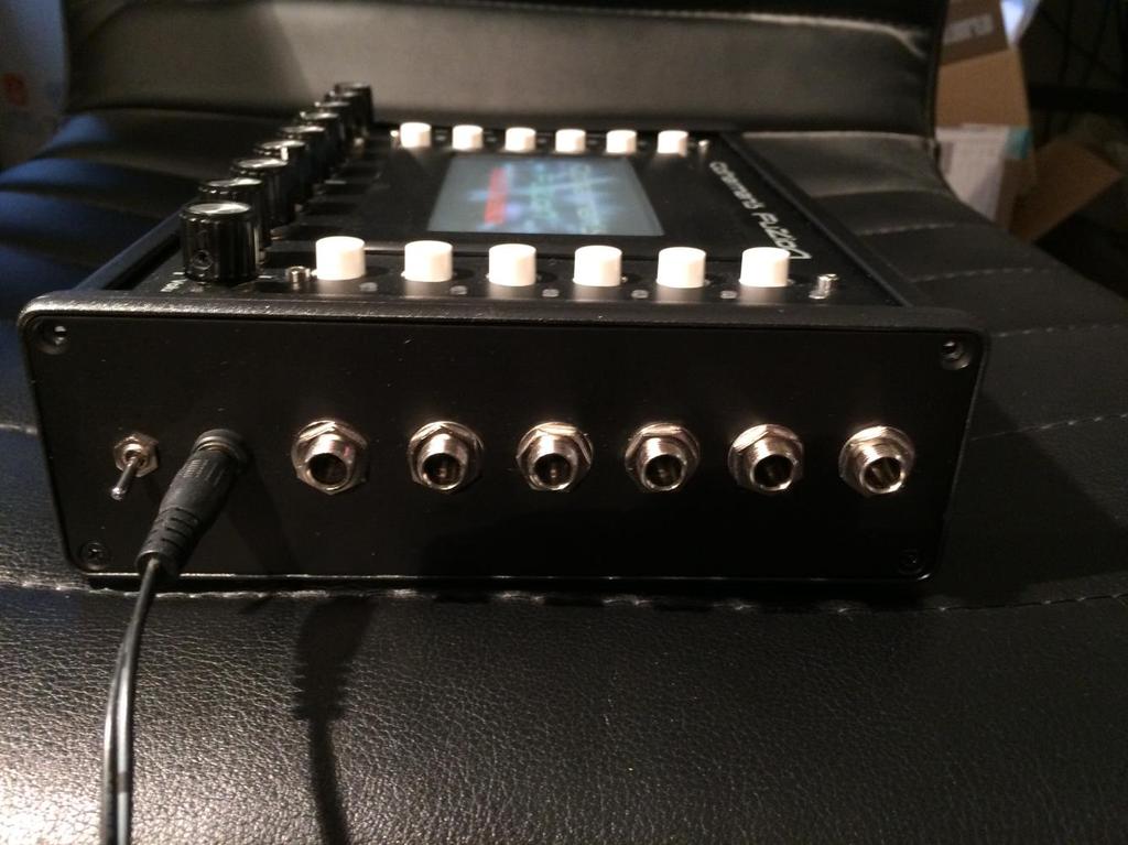 Getting Started Connecting: On the right end panel of your Fuzion, you will find the power switch, connections for power supply, and 2 audio inputs and 4 outputs. The outputs are stereo paired.