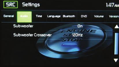 Audio Sub Menu Features The Audio Sub Menu is used to turn the Subwoofer output ON or OFF and to select a Subwoofer crossover frequency.