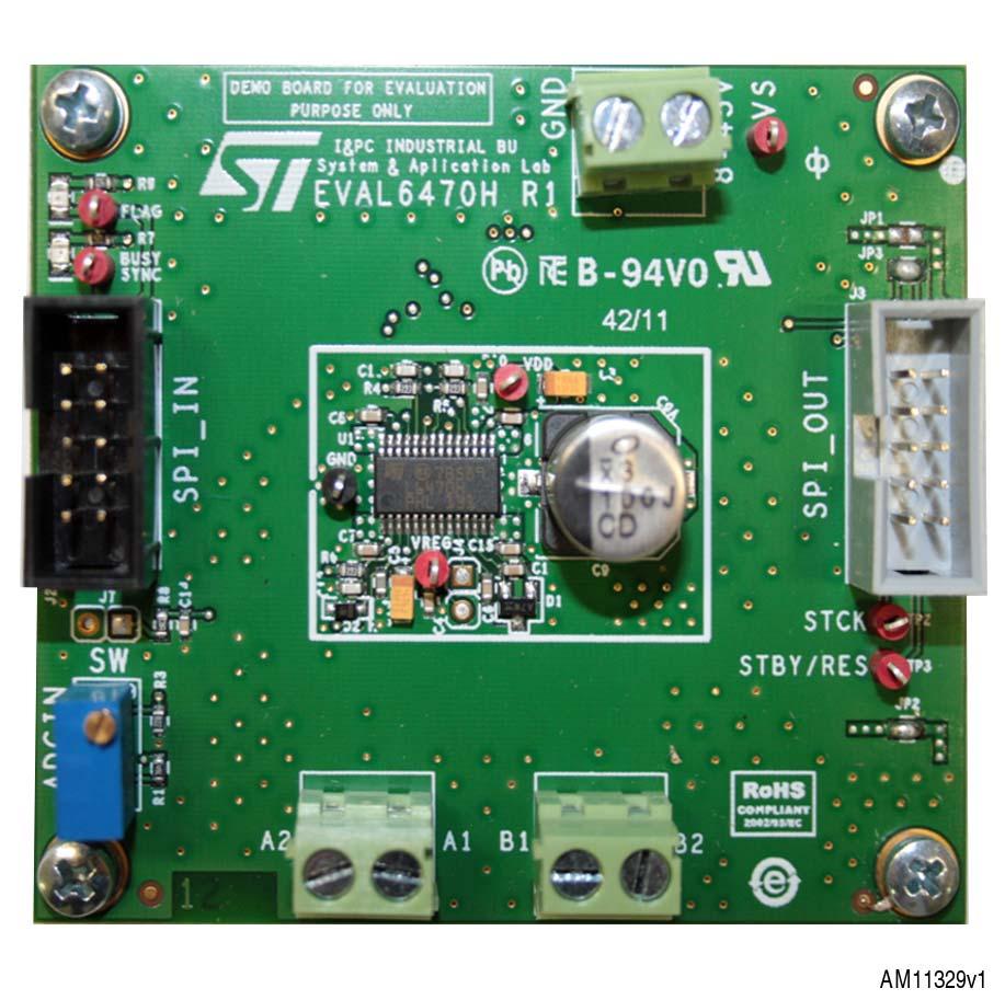 Fully integrated stepper motor driver mounting the L6470 Description Data brief The demonstration board is a fully integrated microstepping motor driver.