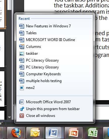 This folder automatically becomes the default save location. FOLDERS IN LIBRARIES Each library can include up to 50 folders THE TASKBAR The Quick Launch Toolbar is gone.