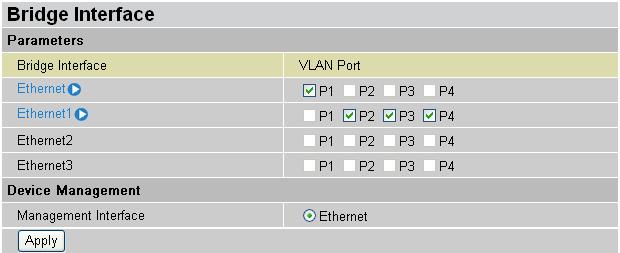 Note: You should setup each VLAN group with caution. Each Bridge Interface is arranged in this order.