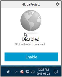 Connect and Disable VPN Access Connect to Ryerson using GlobalProtect 1. Click on the GlobalProtect icon found on your taskbar. Select Enable. 2. At the Ryerson Login screen enter your my.