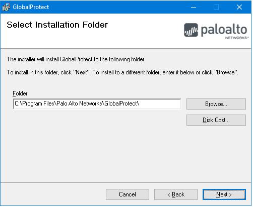 5. At the Select Installation Folder window, accept the
