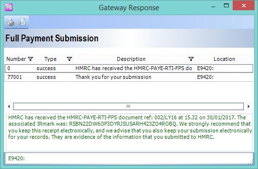 Success 17. A successful submission response will advise you that HMRC has received the document. You can print this response for your records by clicking on the printer icon, then close the screen.