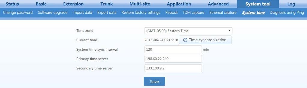 Figure 3-56 System time setting interface Table 3-29 System time parameters Time Zone Current time System time sync interval Primary time server Secondary time server Select the time zone according