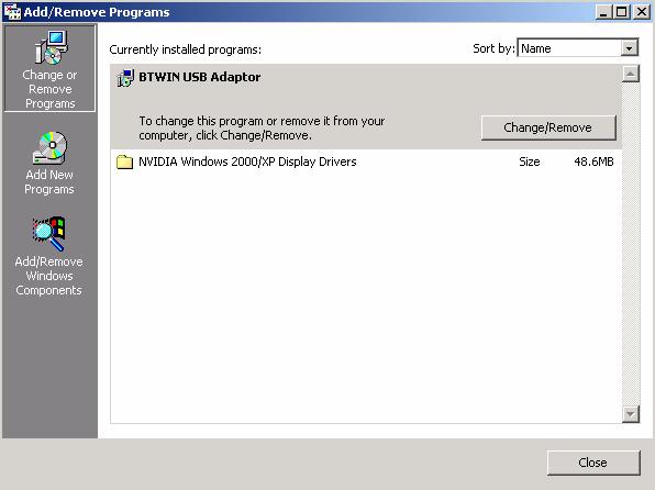 15. Remove the BTWIN BM2001 USB Adapter driver (Windows 98, Windows 2000