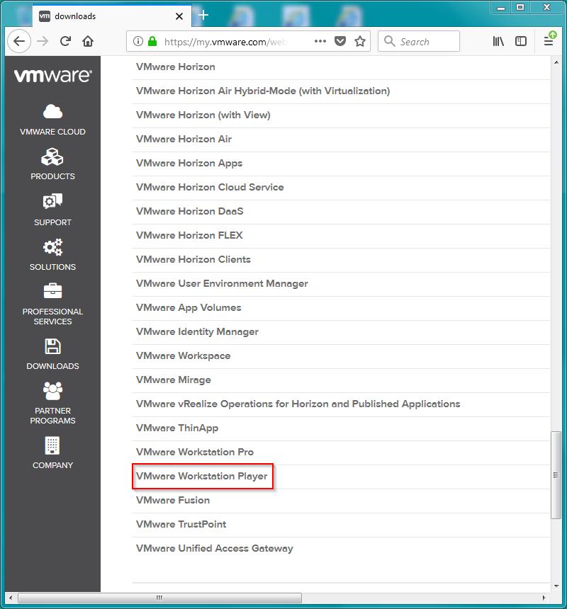 Step 1: Click on VMware Workstation Player Download