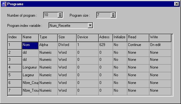 9- PROGRAMS 9-1- General presentation The word program defines a parameters group for a product. For example for cutting a piece, this one can be described with a name, cutting lengths, etc.