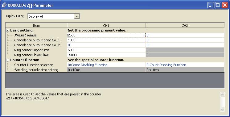 5. Open the initial setting window for the high-speed counter module and set parameters as shown below.