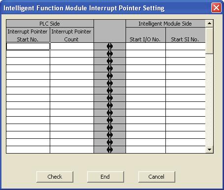 CHAPTER 8 FUNCTION (b) Setting interrupt pointers Assign interrupt factors (SI) and the interrupt pointers of the CPU module in the "Intelligent Function Module Interrupt Pointer Setting" dialog box