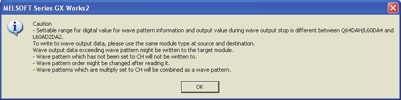 Saving the wave data and the parameter setting of the wave output function using the before writing them is recommended.