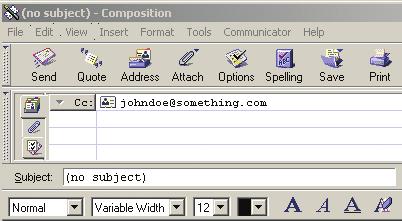 Then type in the address to which you want to send a message. The address usually contains a name followed by @something.com. (The image below represents Netscape.