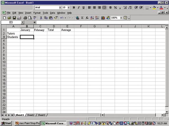 Step 2: For this tutorial you are going to make a spreadsheet keeping track of the number of tutors and students in a literacy program.