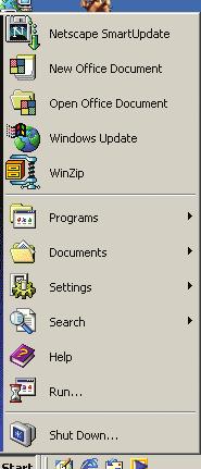 To open a program from the Start menu click once on Start. This will cause a pull-up menu to appear. A pull-up menu is used to find things that can be accessed.