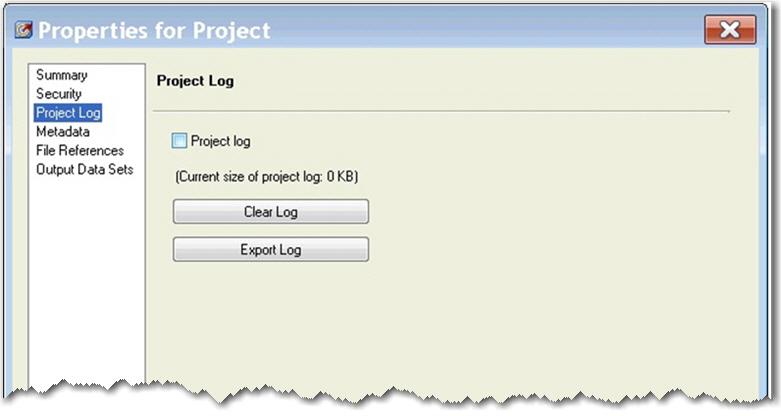 To enable the project log, follow these steps: 1. Select File Project Properties to open the Properties for Project dialog box. 2. In the Project Log section, select Project Log to enable logging.