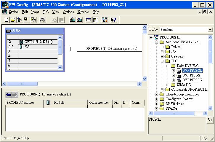 Figure 10-19 Adding the slave DVPPF02-SL and setting up parameters 1.
