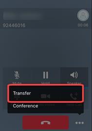 CALL TRANSFER Smart UC supports transferring VoIP calls to another party when a user is on a call. Whilst a call is in progress: 1. Select from the dialer options. 2. Select Transfer 3.