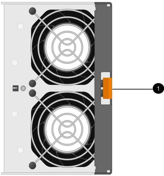 Replacing a fan module in a DS460C disk shelf 19 4. Press the orange tab to release the fan module handle.