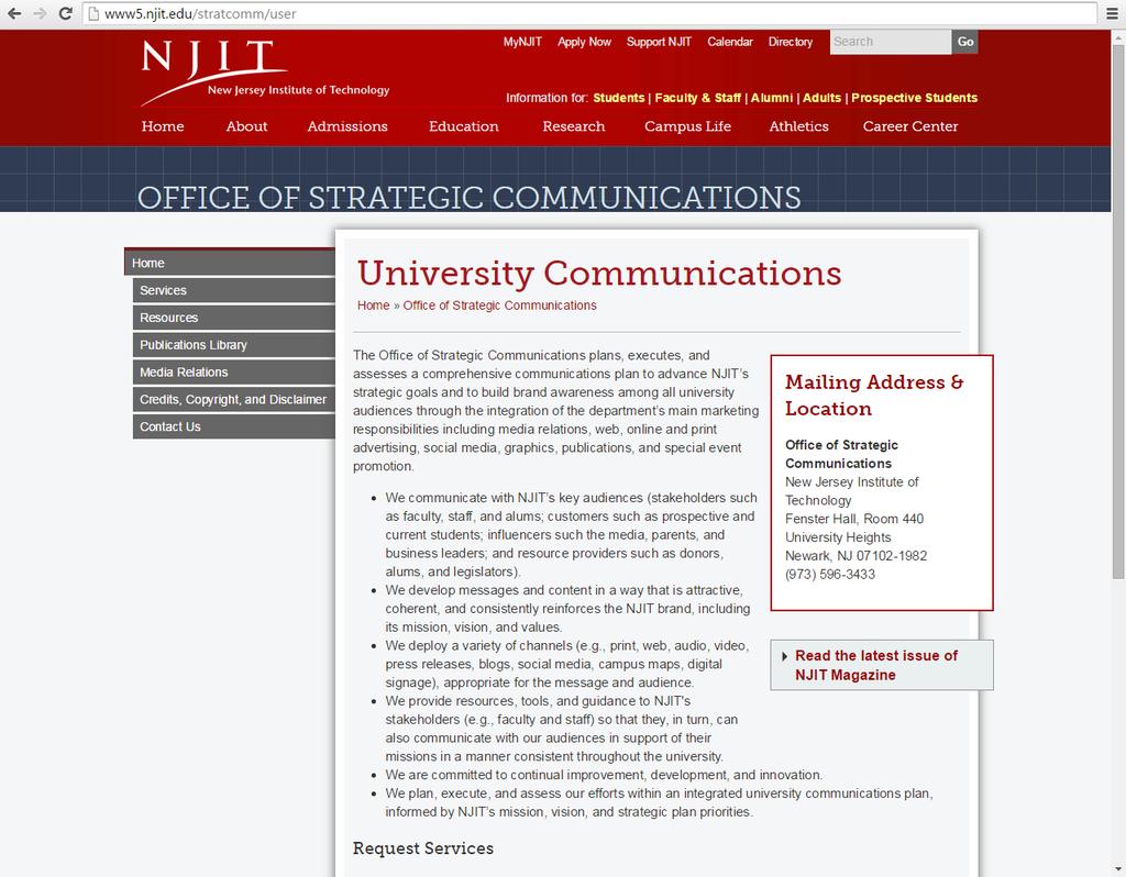For this walkthrough in Drupal I will be using the Office of Strategic Communications webpage. First, if you are off campus you must connect to the NJIT network via VPN.