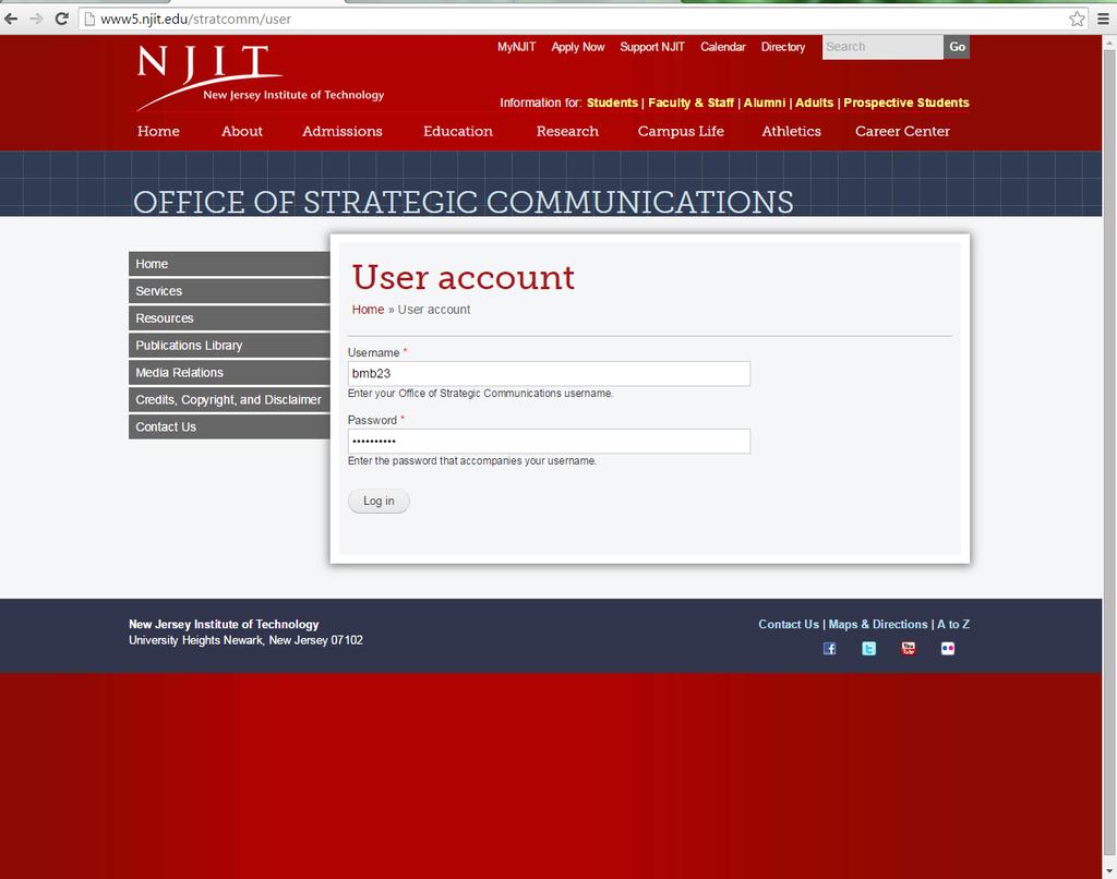 Once you have entered user or /user at the end of your site s URL (www.njit.