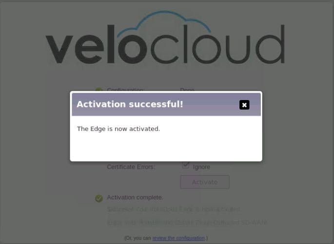 The Activation process starts. The Edge device calls home to Orchestrator over the internet link, identities ( security tokens) are exchanged, and the activation process is successful.