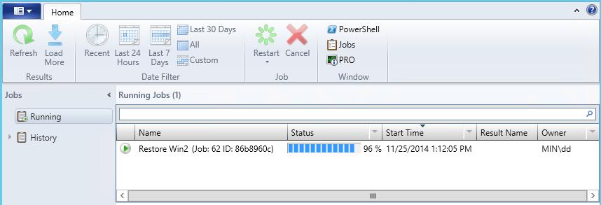 Recovering virtual machines Checking the status of a recovery job 44 To check the status of a recovery job 1 In the SCVMM console, open the Jobs workspace.