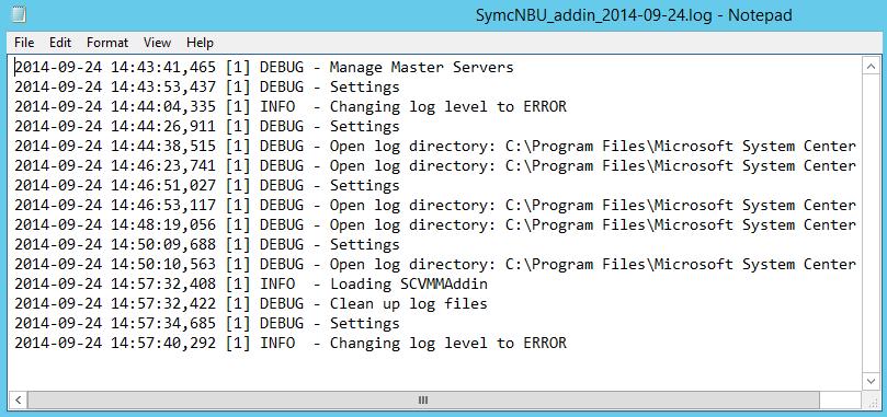 Troubleshooting Changing the logging level for the NetBackup Add-in for SCVMM 49 6 Double-click on a log file.