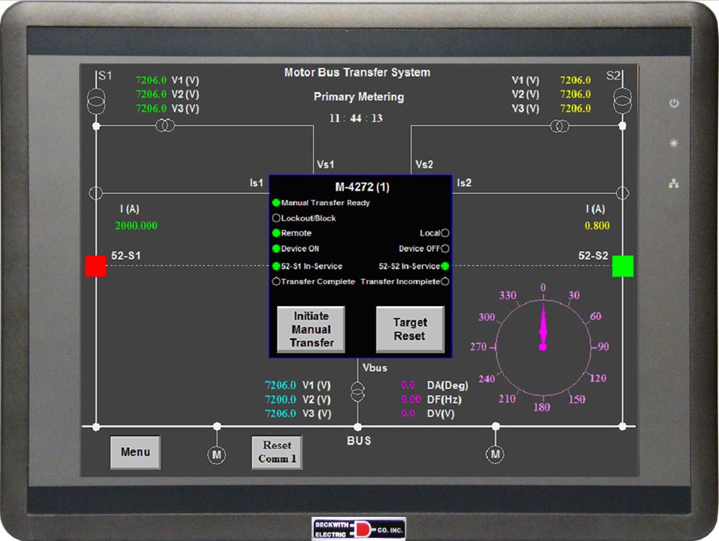 Single Line Diagram (SLD) Screens When the MBT SYSTEM PRI Metering menu item is selected from the Selection Menu screen the unit displays either the pre-programmed Two-Breaker or Three-Breaker